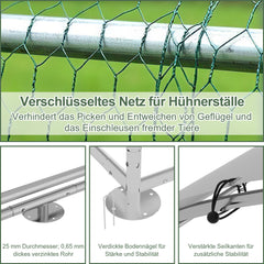 SWANEW Hühnerstall Freilaufgehege XL mit Schloss, 3x2x2m Verzinkter Stahl Hühnerhaus Freigehege Outdoor Geflügelstall Kuppeldach