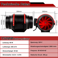SWANEW Rauchabzug Rohrventilator Inline-Kanalventilator Abluftventilator mit variabler Geschwindigkeitskontrolle Rohrlüfter Belüftung Lüfter [Energieklasse F]