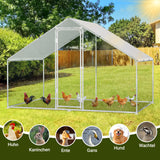 SWANEW Hühnerstall Freilaufgehege 3x3x2m, Hühnerhaus mit Schloss, Geflügelstall, Verzinkter Stahl