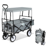 Bollerwagen Faltbar mit Dach 360 Grad drehbaren Rädern, 96 L Handwagen mit Verstellbarem Griff mit Herausnehmbare Plane, Strandwagen Gartenwagen Transportwagen Bollerwagen Kinder 100KG Tragkraft