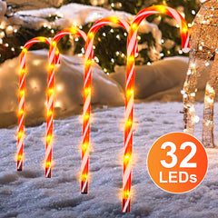 SWANEW Zuckerstangen LED Garten Weihnachtsdeko, 4/8 Stück Zuckerstange Weihnachts Dekoration Leuchtstab Außen, mit Erdspieß, wasserdichte Batteriebox