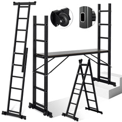 SWANEW Gerüst, Gerüstleiter, Arbeitsgerüst,  4 in 1Alu Mobile Mehrzweckleiter 2x6 Stufen