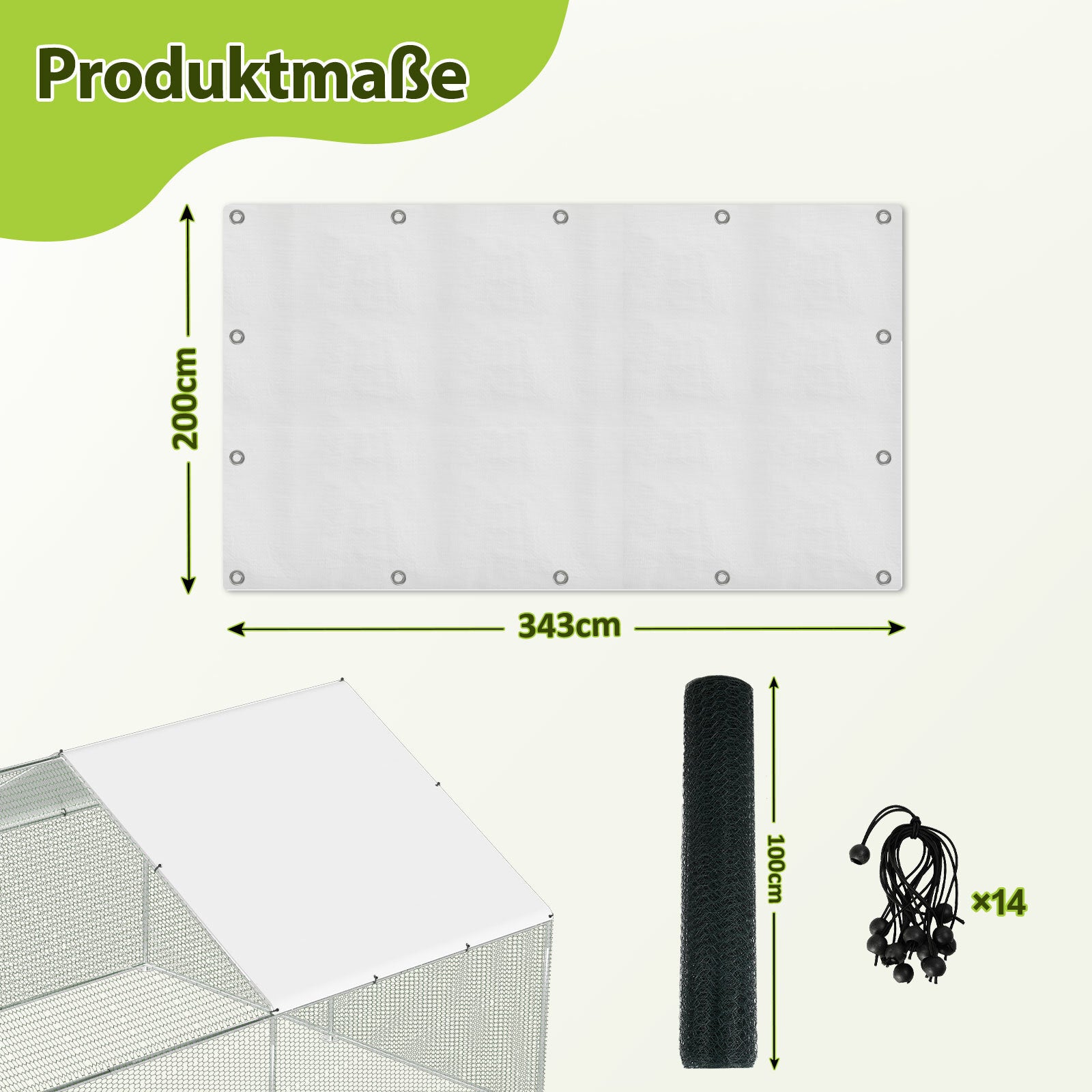 Hühnerstall Freilaufgehege 3x2x2m Stahlrahmen