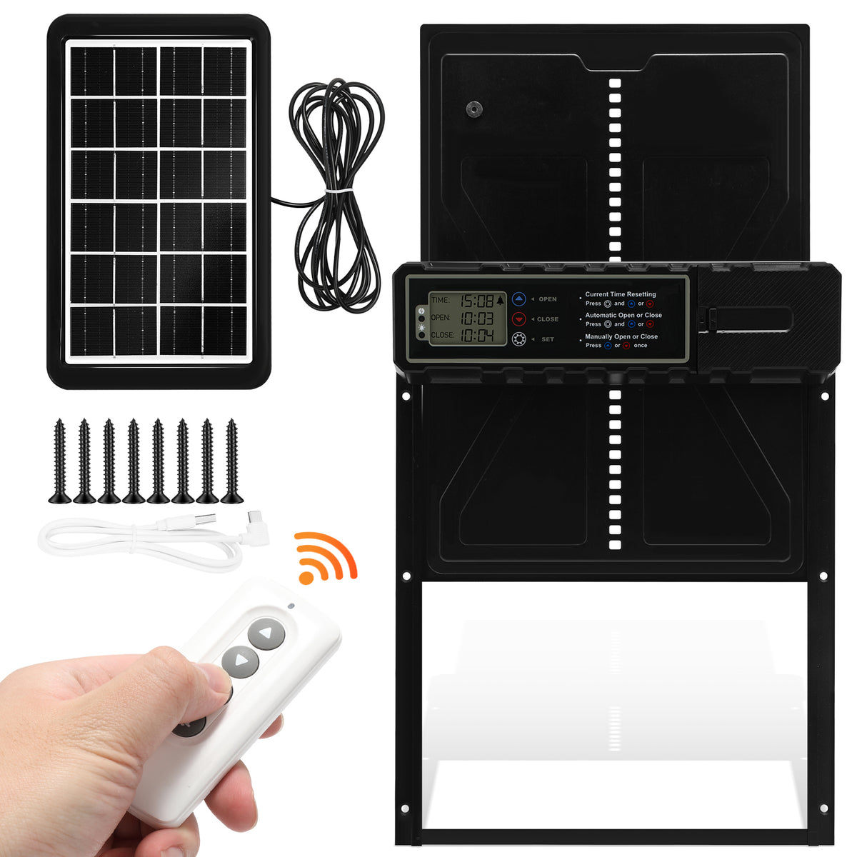 SWANEW Automatische Hühnerklappe Solar Haustierklappe Hühnerstalltür 33x24.5cm
