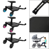 SWANEW Buggy Board mit Sitz, Kiddy Board Trittbrett, Universal Stehbrett, 360°Zweirad Design, Kinderwagen Zubehör, mit Kinderwagensitz, passend für jeden Kinderwagen erhältlich