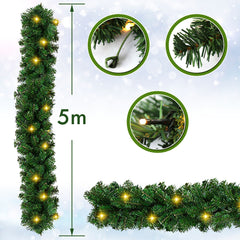 SWANEW Weihnachtsgirlande 5m 100 LEDs, Weihnachten Dekoration, Weihnachten Grüne Girlande mit Lichterkette Tannengirlande