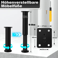 SWANEW 4er Set Edelstahl Möbelfüße, Möbelbeine Höhenverstellbar, Füße für möbel mit Schrauben, Belastbar bis 300 KG