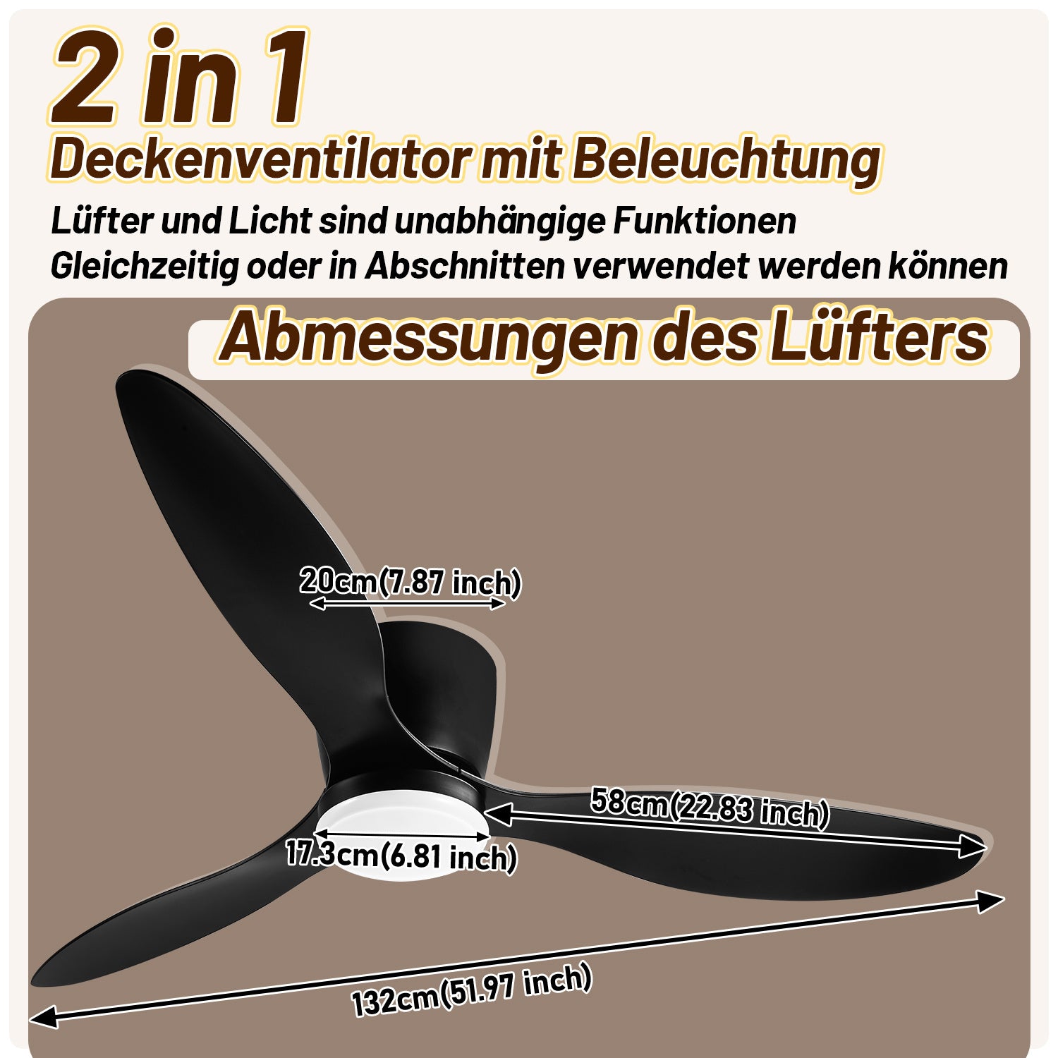 Deckenventilator Mit Beleuchtung, 132cm