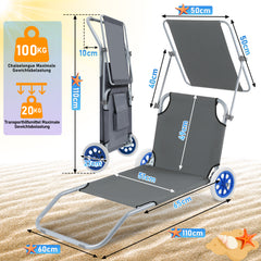 SWANEW Sonnenliege Alu mit 2 Rädern klappbar Strandliege Gartenliege