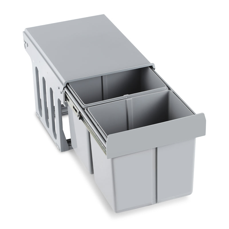 SWANEW 2x Abfallsammler, Einbau Mülleimer 2 x 15L, Mülltrennungssystem Mülleimer küche, Abfalleimer mit Teleskopschienen, für Schränke ab 350 mm Breite