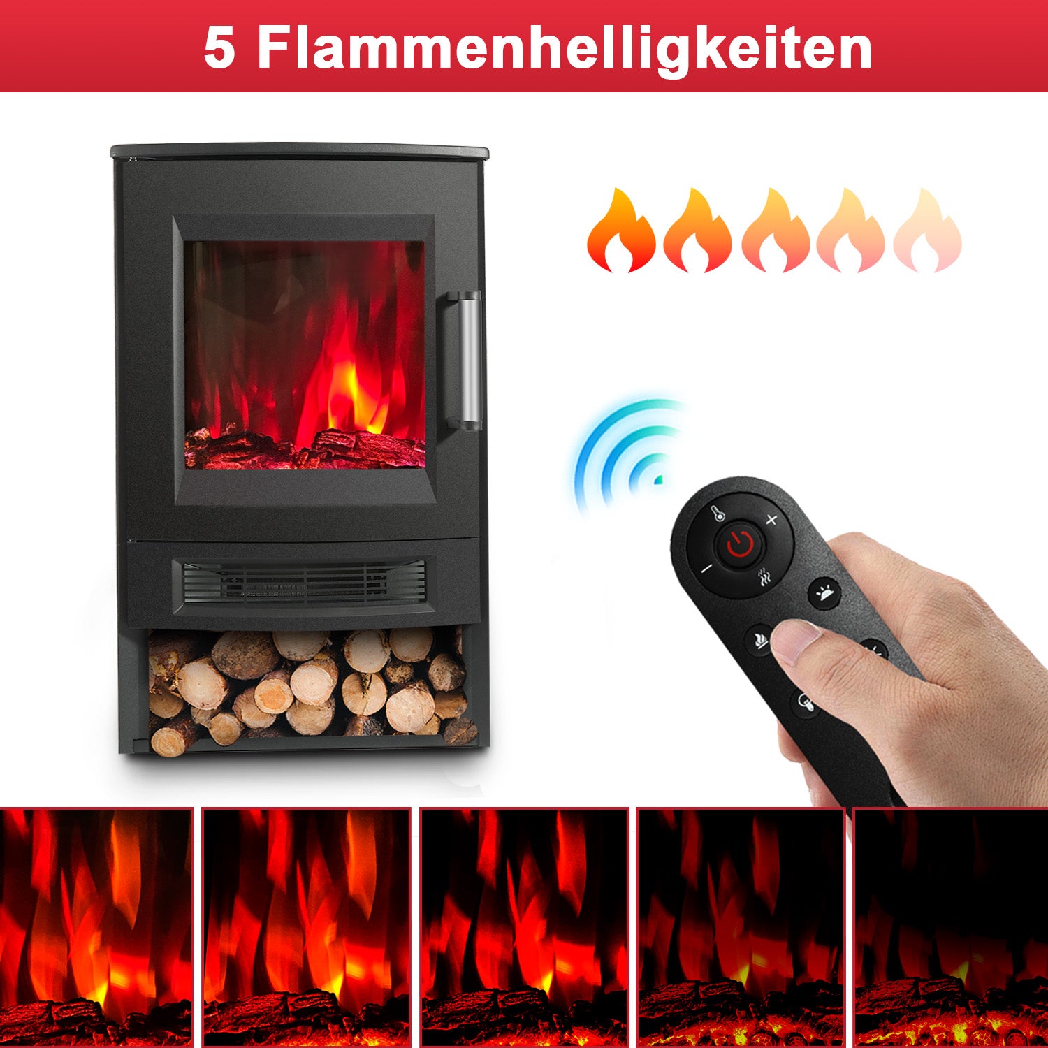SWANEW Elektrokamin mit Heizlüfter Fernbedienung, 900/1800W Elektro Kamin mit Thermostat Heizfunktion, Timer, Elektrischer Heizung LED Kaminfeuer Effekt, WiFi Fernbedienung