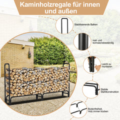 SWANEW Großes Kaminholzregal mit wasserdichter Abdeckung Feuerholzregal Metall Schwarz 244x34.5x124cm Brennholzregal für Innen- und Außenbereich Wetterfest