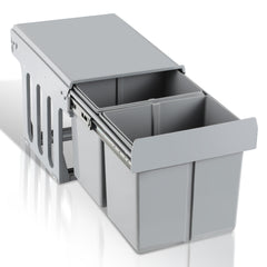 SWANEW 2x Abfallsammler, Einbau Mülleimer 2 x 15L, Mülltrennungssystem Mülleimer küche, Abfalleimer mit Teleskopschienen, für Schränke ab 350 mm Breite