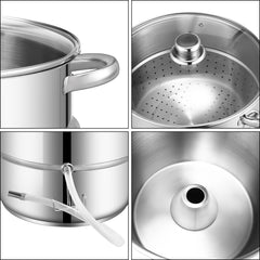 SWANEW Dampfentsafter Saftpresse Edelstahl Induktion Dampf Juicer 8 Liter Ø 26cm 8L, mit 4 Bügelflasche