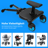 SWANEW Buggy Board mit Sitz, Kiddy Board Trittbrett, Universal Stehbrett, 360°Zweirad Design, Kinderwagen Zubehör, mit Kinderwagensitz, passend für jeden Kinderwagen erhältlich