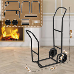 SWANEW Brennholzwagen, max. 80 kg, Kaminholzständer Kaminzubehör mit Rollen Holztransportwagen Brennholzständer, Schwarz 70x42x109cm