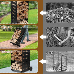 SWANEW Kaminholzwagen Brennholzwagen Kaminholzständer Trolley,Kaminzubehör Holzkarre 60kg, Mit Lochplatte, 42x35x112cm