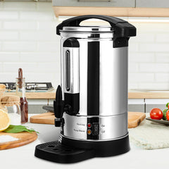 SWANEW Glühweinkocher 8L Glühweinkessel Edelstahl mit Auffangschale Zapfhahn Temperatureinstellung 30-110°C Glühweinautomat Heißgetränkespender