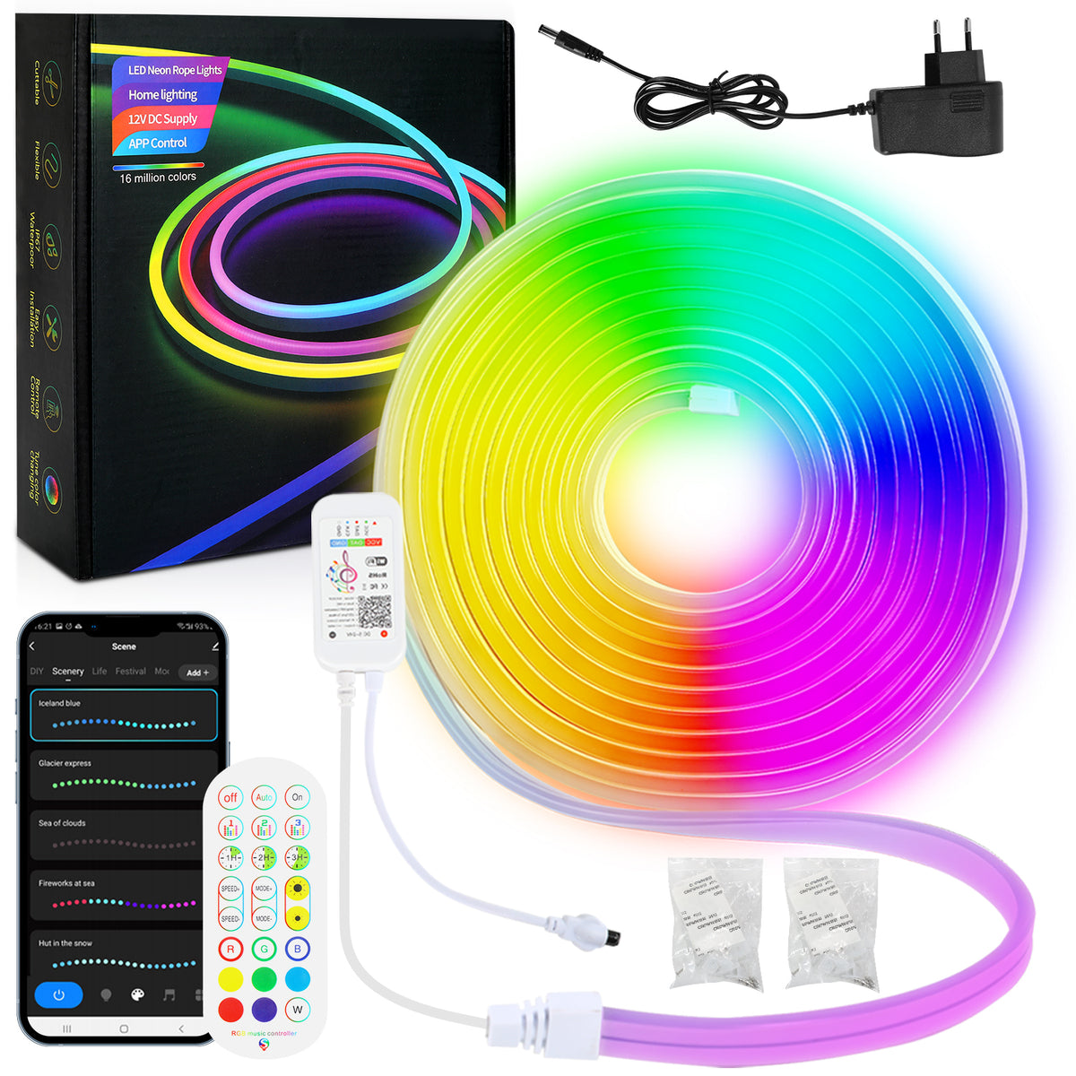 SWANEW LED Strip, Neon LED Strip, RGBIC Streifen mit App-Steuerung Musik-Sync DIY-Farbwechsel Lichtband, LED band Neon