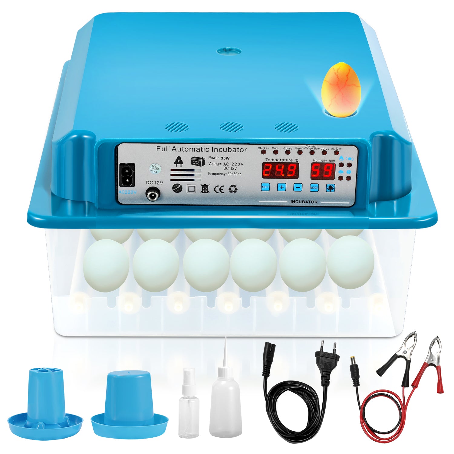 SWANEW 36 Eier Brutmaschine Vollautomatisch, Hühner Brutautomat Vollautomatisch mit LED Display Temperaturkontrolle, Automatisches Rotationssystem, LED Beleuchtung