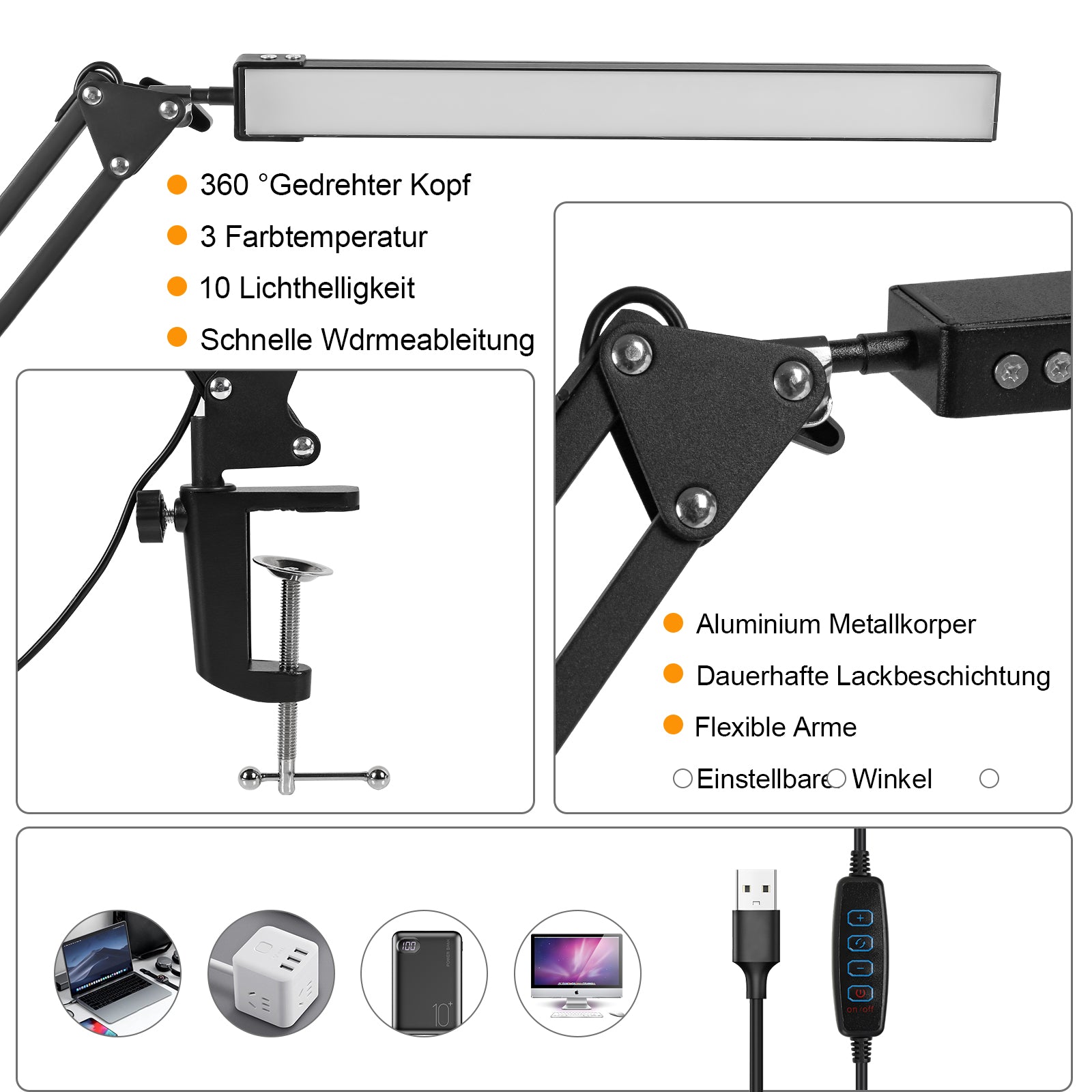 LED Schreibtischlampe, 10W 