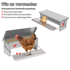 SWANEW Futterautomat Hühner Futterspender 5kg Tröge, mit Deckel, futtertrog hühner, Wetterfester Fußpedal selbstöffnender Futtertrog