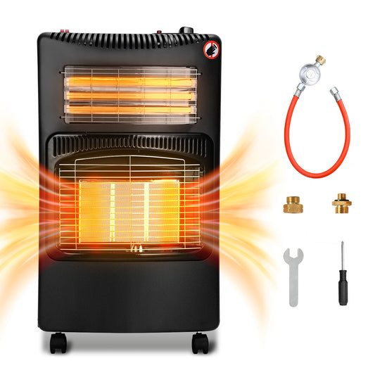 SWANEW Gasheizung für Innenräume, 4,2kw+1,26kw Gas-Elektro-Heizgerät, Gasheizer mit 3 Heizstufen für Gasflaschen bis 15kg, mit Gasdruckregler, Gasschlauch & Euro Gasflaschen Adapter [Energieklasse A]