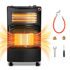 SWANEW Gasheizung für Innenräume, 4,2kw+1,26kw Gas-Elektro-Heizgerät, Gasheizer mit 3 Heizstufen für Gasflaschen bis 15kg, mit Gasdruckregler, Gasschlauch & Euro Gasflaschen Adapter [Energieklasse A]