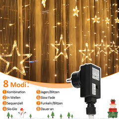 SWANEW LED Lichterkette, Warmweiß Lichterkettenvorhang mit 8 Modi für Innen Außen, IP44 Wasserfest für Weihnachten Garten Party Deko