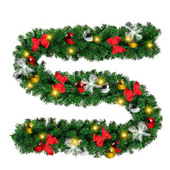 SWANEW 5m Weihnachtsgirlande mit 100 warmweißen LEDs Weihnachtsdeko Kranz Tannengirlande mit Kugeln Lichterkette