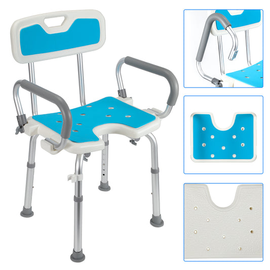 SWANEW Duschstuhl mit abnehmbaren Armen und Rückenlehne, Duschhocker für senioren, Duschsitz Höhenverstellbar 56-69cm, bis 136 kg belastbar