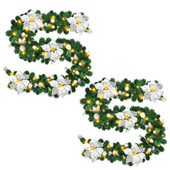 SWANEW 2.7M Weihnachtsgirlande, Künstlich Tannengirlande mit Beleuchtung inkl.Deko, Batteriebetrieben mit 50 LEDs Warmweiß, Weihnachtskranz Weihnachtsdeko Girlande