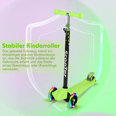 SWANEW Kinderroller Funscooter Tretroller Kickroller 3-Rad-Kinderroller LED-bis 50kg belastbar, Höhenverstellbar