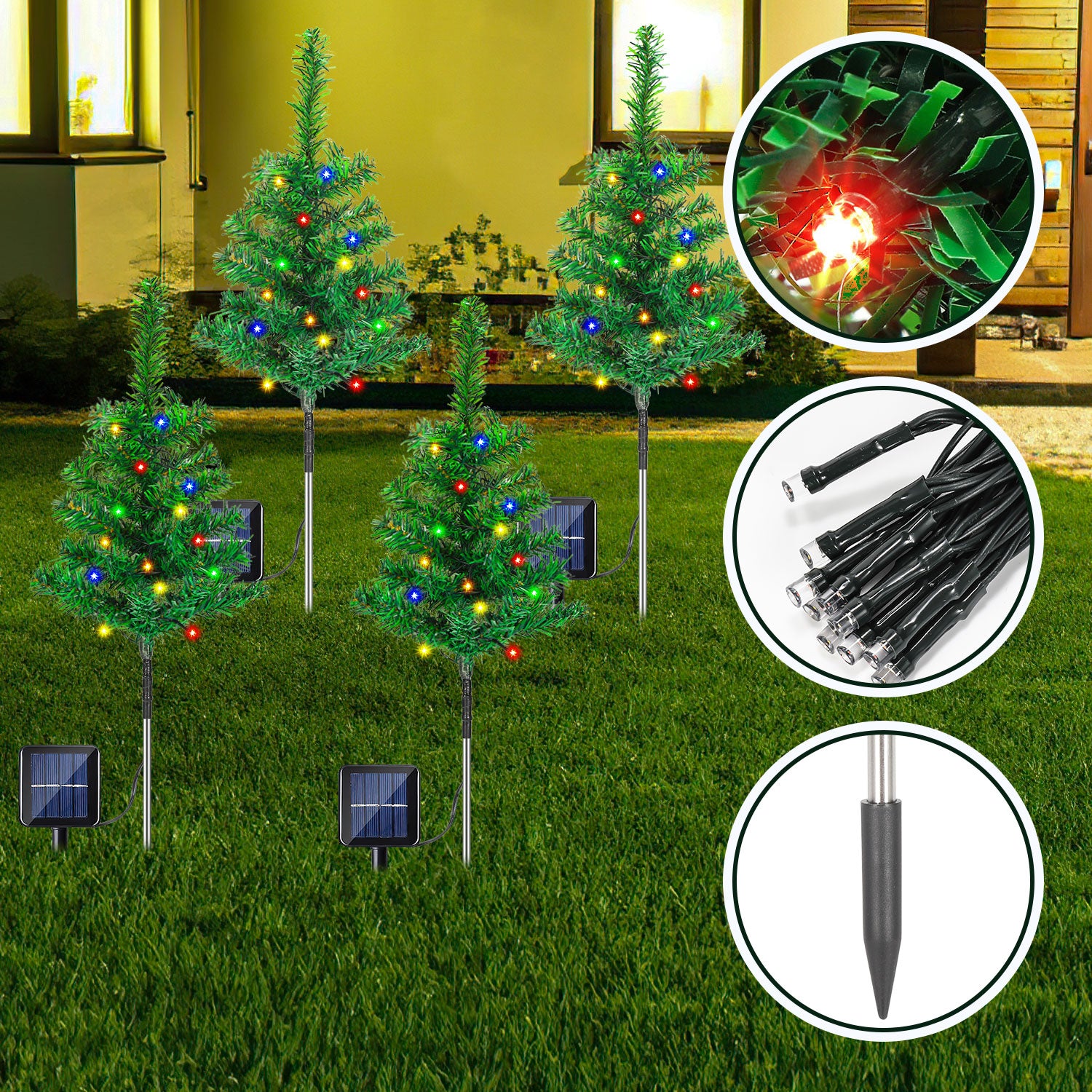 SWANEW LED Solar Weihnachtsbaum 4 PCS Solar Baum Lichter Wasserdicht Farbe Outdoor Weihnachtsbaum Dekorative Lichter Gartenleuchten Weihnachtsdeko für Weihnachten