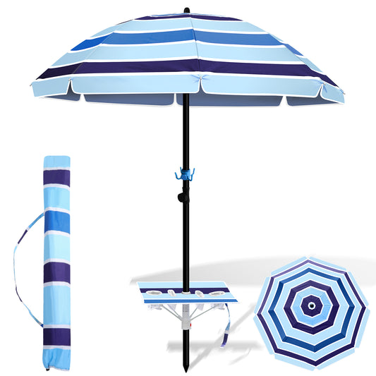 SWANEW Strandschirm Schirm Balkon Strand Terassenschirm 210cm Camping Sonnenschirm mit Tisch&Haken&Tragetasche