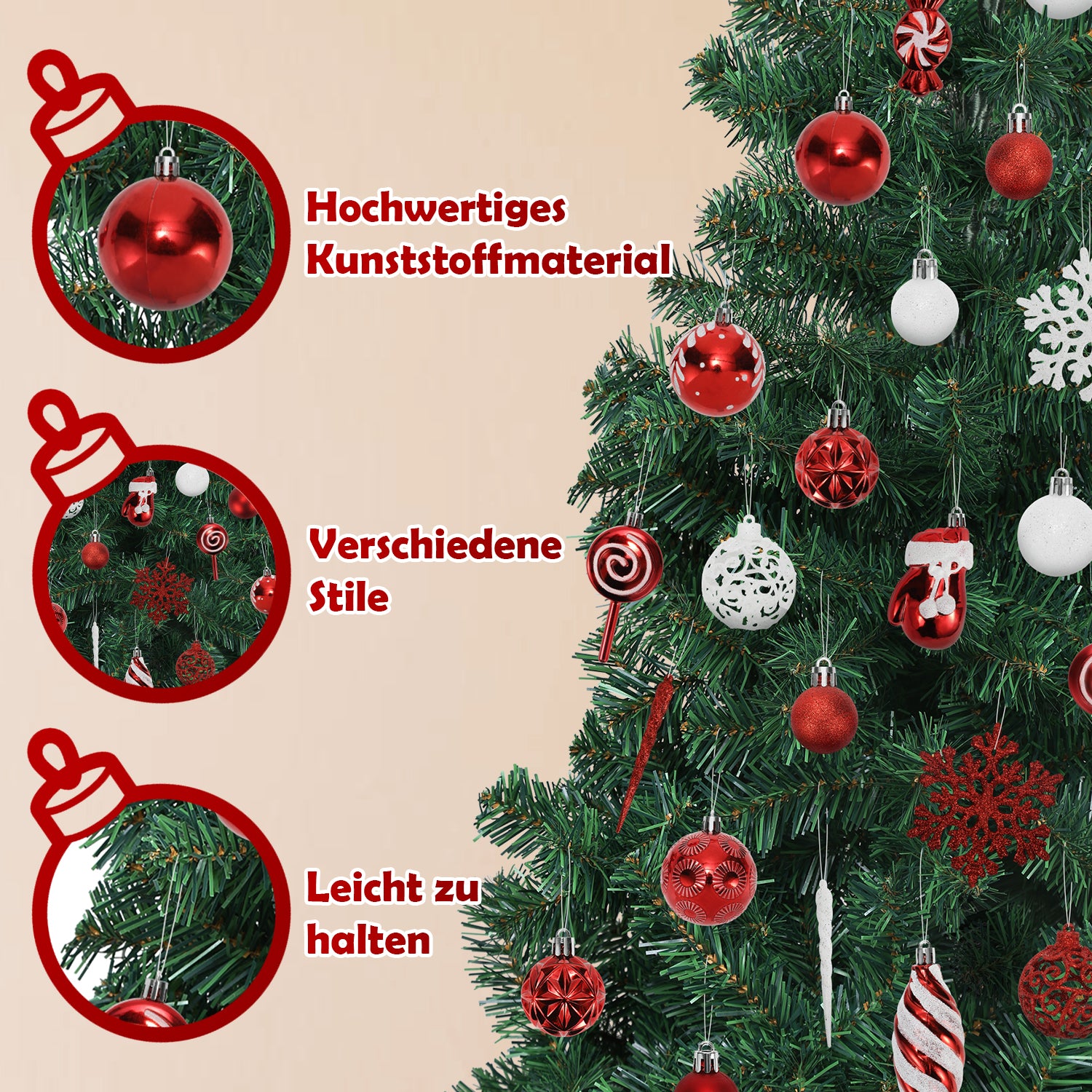 SWANEW Weihnachtskugel-Set - 130 Stück hochwertige Kunststoff-Weihnachtskugeln in verschiedenen Designs, schön gestaltete