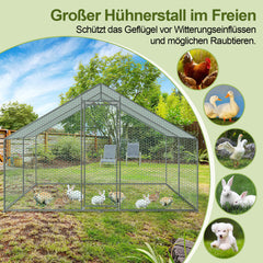 SWANEW Hühnerstall Freilaufgehege, 3x3x2m, Verzinkter Stahl Kleintierstall Hühnerhaus