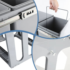 SWANEW 2x Abfallsammler, Einbau Mülleimer 2 x 15L, Mülltrennungssystem Mülleimer küche, Abfalleimer mit Teleskopschienen, für Schränke ab 350 mm Breite