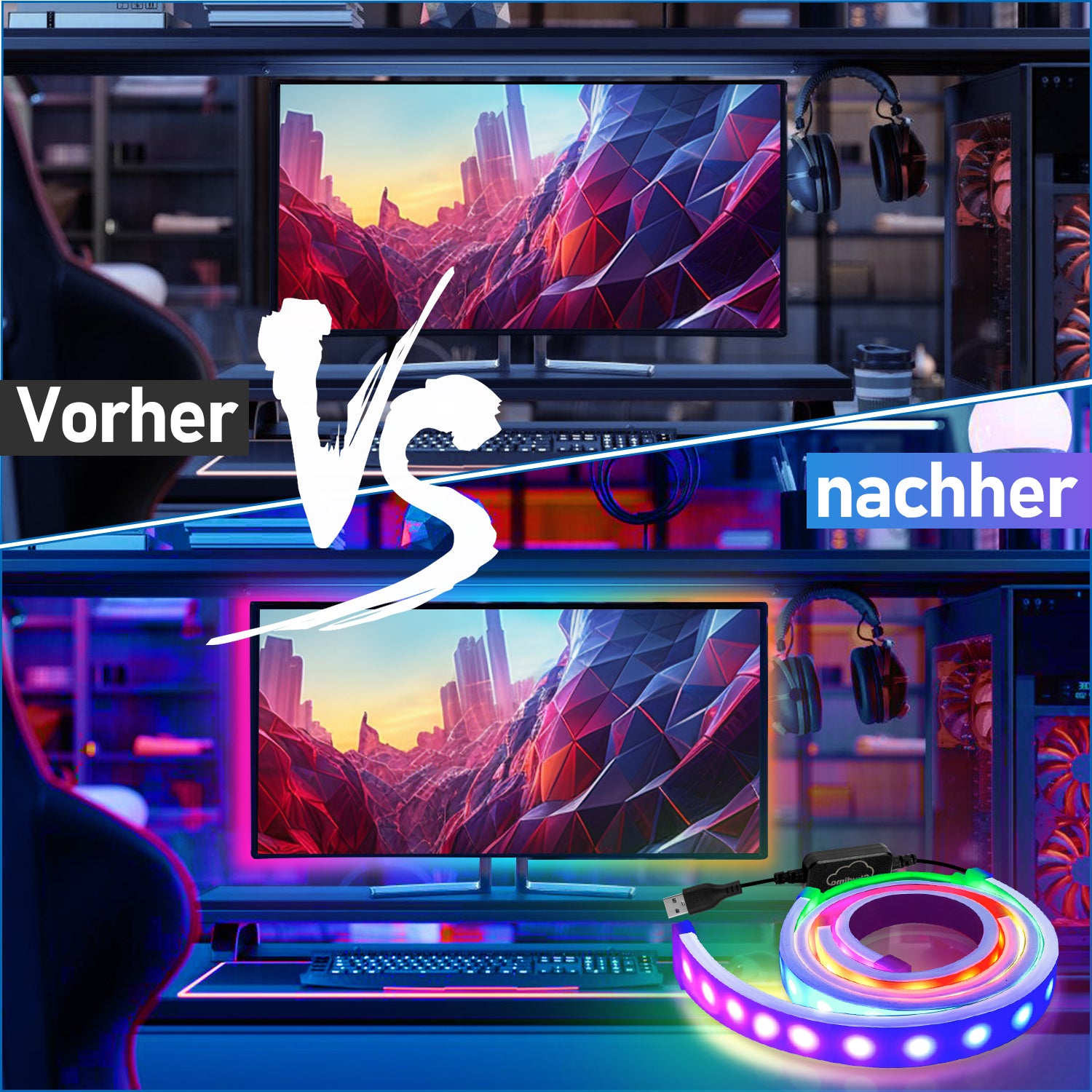 Neon LED Strip RGBIC Gaming PC Monitor Hintergrundbeleuchtung