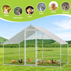 SWANEW Freilaufgehege Hühnerstall 3x6x2m, Geflügelstall mit Schloss, Hühnerhaus, Verzinkter Stahl