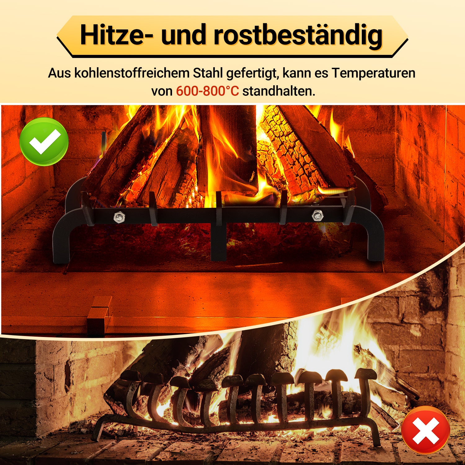 SWANEW Kaminrost Gussrost Holzregal Feuerrost für Kamineinsatz V-förmig