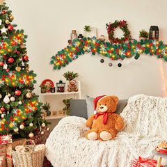 SWANEW 5m Weihnachtsgirlande mit 100 warmweißen LEDs Weihnachtsdeko Kranz Tannengirlande mit Kugeln Lichterkette