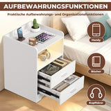 SWANEW Nachttisch Ablagen, mit Steckdose & LED-Lichtern, Beistelltisch Schubfächer