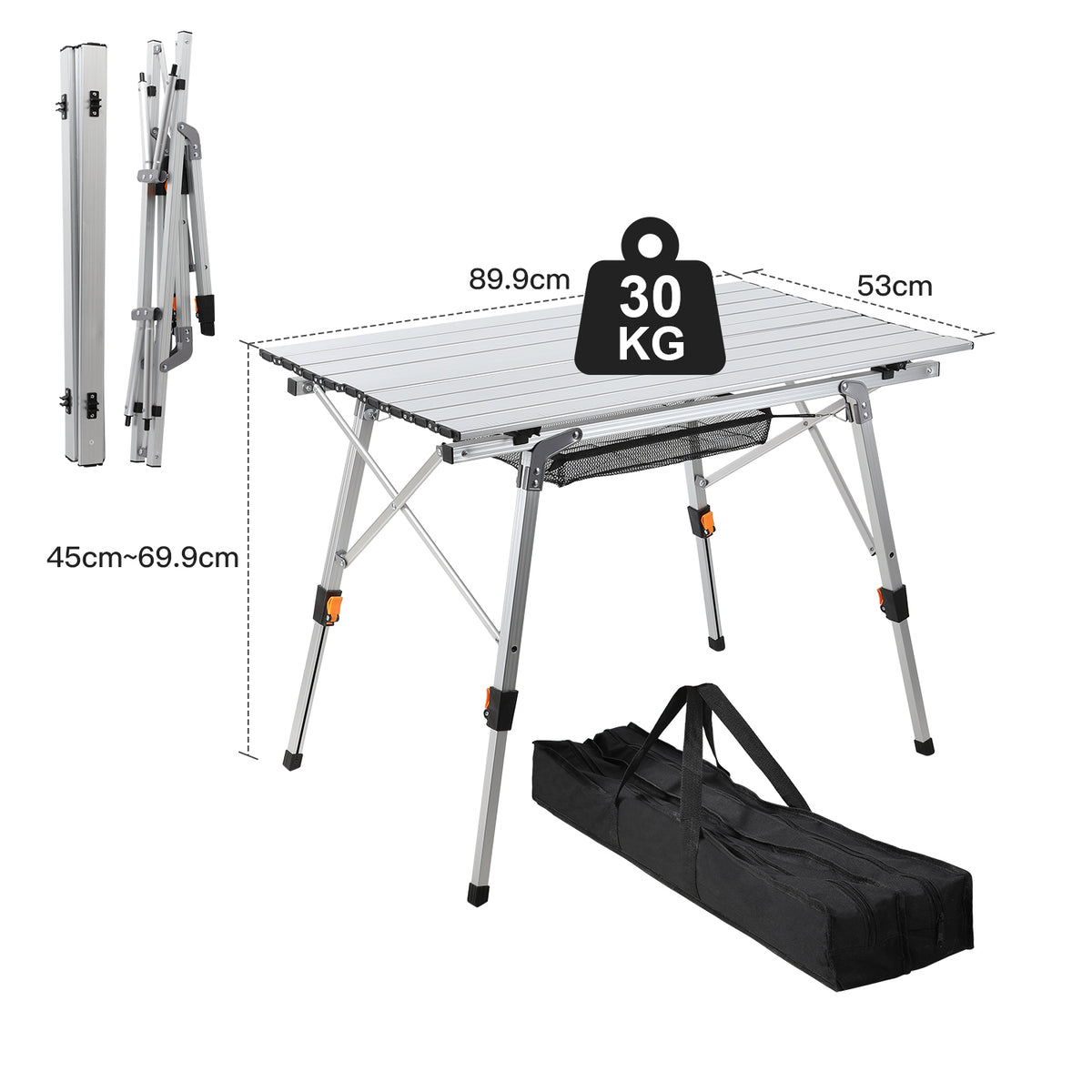 SWANEW Campingtisch Klapptisch Höhenverstellbar, Campingtisch Klappbar, Camping Tisch mit Aufrollbarer Tischplatte und Tragetasche, Aluminiumrahmen