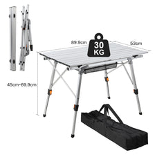 SWANEW Campingtisch Klapptisch Höhenverstellbar, Campingtisch Klappbar, Camping Tisch mit Aufrollbarer Tischplatte und Tragetasche, Aluminiumrahmen