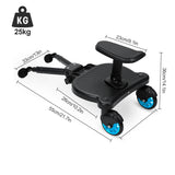 SWANEW Buggy Board mit Sitz, Kiddy Board Trittbrett, Universal Stehbrett, 360°Zweirad Design, Kinderwagen Zubehör, mit Kinderwagensitz, passend für jeden Kinderwagen erhältlich