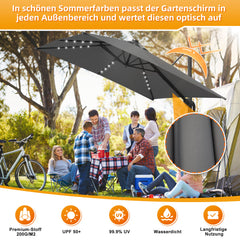 SWANEW Sonnenschirm 300 x 300 cm Solar LED Ampelschirm mit Kurbel UV50+, Drehbar und Kippbar
