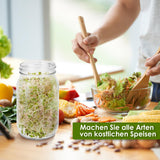 SWANEW Sprossenglas Keimglas, 2er Set Sprossenglas mit Deckel & Sieb, 950ML Kapazität 2 Einstellbare Halterung 1 Weiß Drip Tray, Sprossen Keimgerät