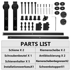 SWANEW Schiebetürbeschlag Schiebetürsystem Zubehörteil HolzSchiebetür Set mit Laufrollen und Schiene für schiebetür Zubehör Kohlenstoffstahl