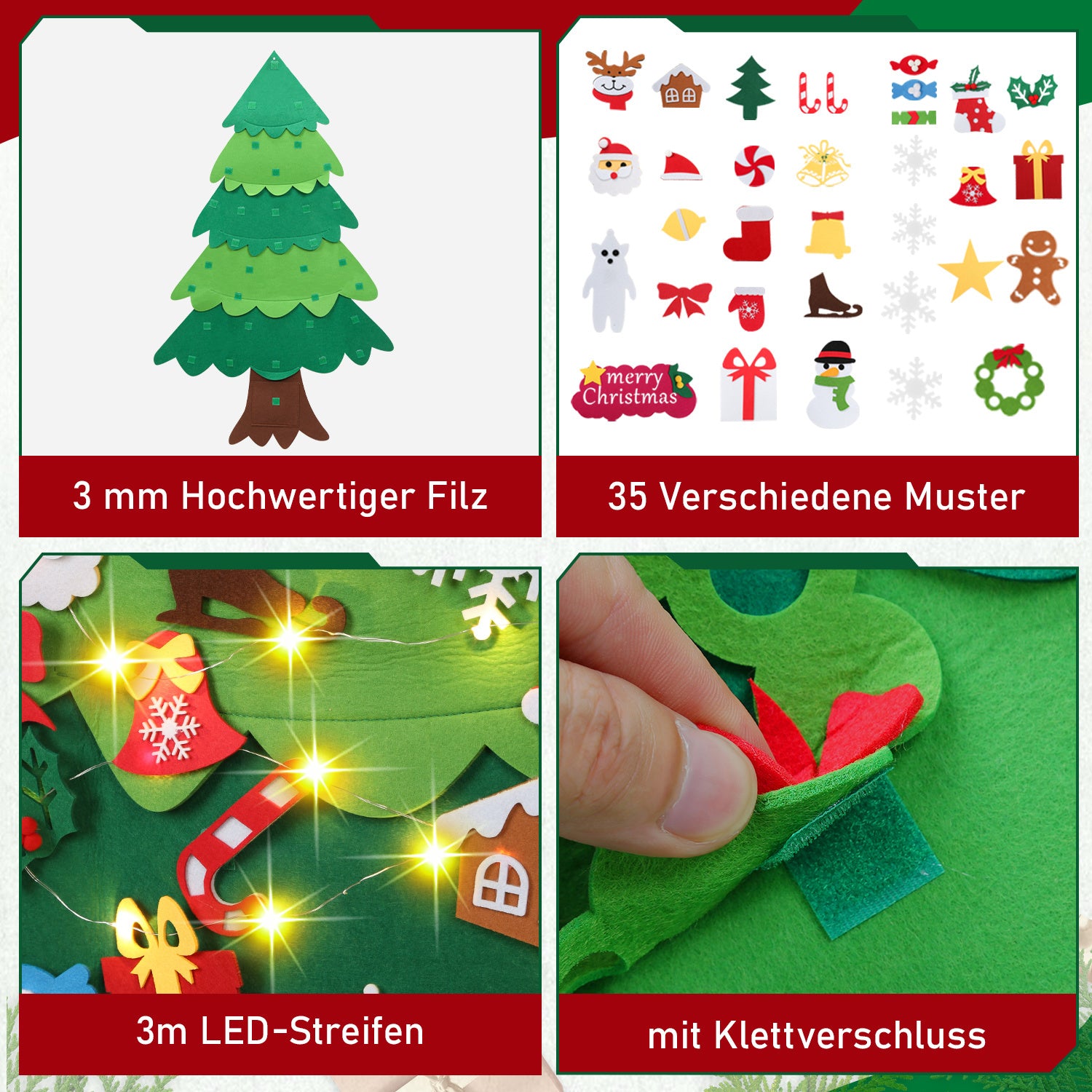 SWANEW Filz Weihnachtsbaum, DIY Lichterketten für Kinder